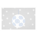 White and Blue Christmas Bauble. On Starry Grey. Stationery Paper