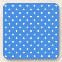 White and Blue Polka Dot Pattern. Beverage Coaster