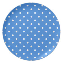 White and Blue Polka Dot Pattern. Party Plate