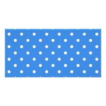 White and Blue Polka Dot Pattern. Customized Photo Card