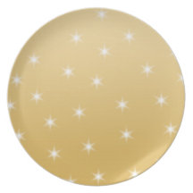 White and Gold Colour Star Pattern Dinner Plate