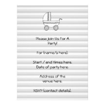 White and Grey Baby Pram. Custom Announcement