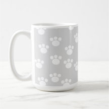 White and Light Grey Paw Print Pattern. Coffee Mugs