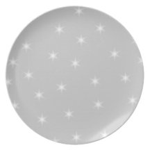 White and Light Grey Star Pattern. Dinner Plate