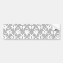White and Pale Grey Damask Pattern. Bumper Sticker