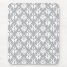 White and Pale Grey Damask Pattern. Mouse Pad