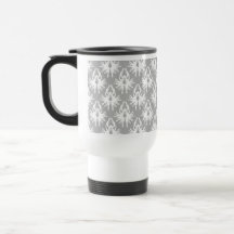 White and Pale Grey Damask Pattern. Mugs