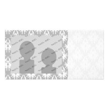 White and Pale Grey Damask Pattern. Customized Photo Card