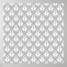 White and Pale Grey Damask Pattern. Poster