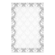 White and Pale Grey Damask Pattern. Custom Stationery