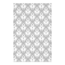 White and Pale Grey Damask Pattern. Personalized Stationery