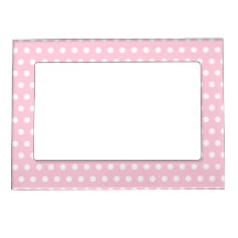 White and Pink Polka Dots Pattern. Frame Magnet