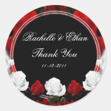 White and Red Roses Thank you Wedding Sticker 2