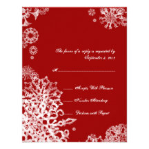 White and Red Snowflakes Wedding RSVP 3 Invitation