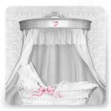 White Bassinet Elegant Baby Girl Shower Invitation