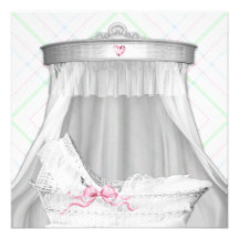 White Bassinet Elegant Baby Girl Shower Invitation