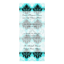 white black aqua trendy damask pattern invitations