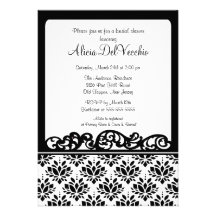 White & Black Damask Bridal Shower Invitation