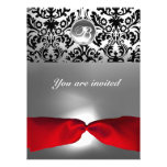 WHITE BLACK RED RIBBON DAMASK GEM STONE MONOGRAM r Personalized Invitation