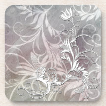 White Black Shaded Floral Corkback Coaster Sets