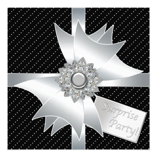 White Black Surprise Birthday Party Personalised Invitation