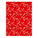 White Blossoms on Red Post Card