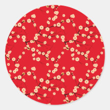White Blossoms on Red Stickers