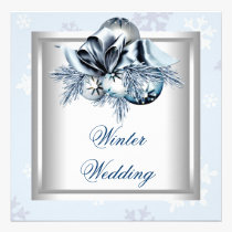 White Blue Snowflake Blue Winter Wedding invitations