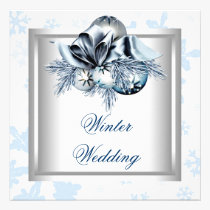 White Blue Snowflake Blue Winter Wedding invitations