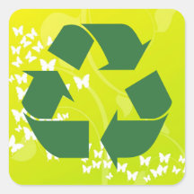 White Butterfly RECYCLE Stickers (Square)