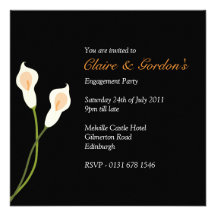 White Calla Lilies Engagement Party - black Invitations