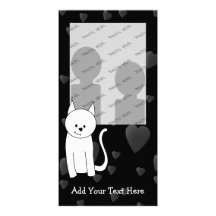 White Cat Cartoon Customised Photo Card
