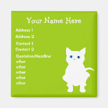 White cat personalised business refrigerator magnet