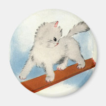 White Cat Walking the Board Artwork Refrigerator Magnets
