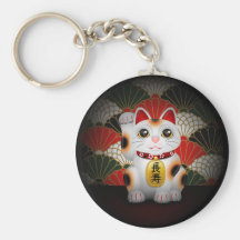 White Ceramic Maneki Neko Keychains
