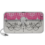 white chandelier chic pink damask mini speaker