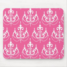 white chandelier damask on pretty chic pink mousemats