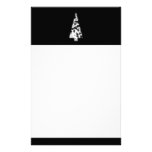 White Christmas Tree. On black background. Stationery