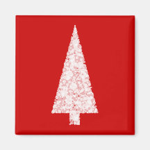 White Christmas Tree. On Red. Modern. Magnet
