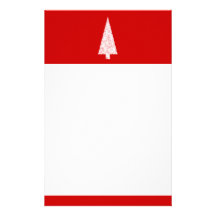 White Christmas Tree. On Red. Modern. Personalized Stationery