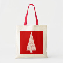 White Christmas Tree. On Red. Modern. Tote Bags