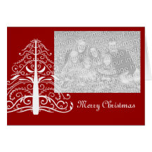 White Christmas Tree on Red Photo Christmas Card
