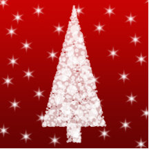 White Christmas Tree with Stars on Red. Acrylic Cut Out