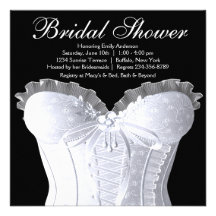 White Corset Damask Bridal Shower Personalized Invites