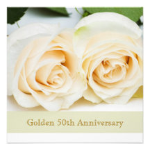 White cream roses, 50th Wedding Anniversary Personalized Invites