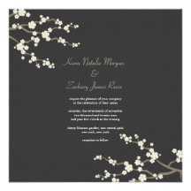 White Cream Sakura Cherry Blossoms Wedding Invite