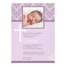 White Cross Vintage Christening Invitations