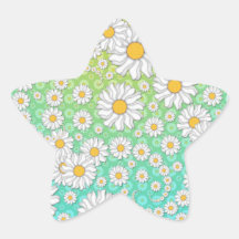 White Daisies on Blue Green Background Star Sticker