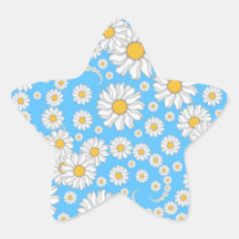 White Daisies on Bright Blue Background Star Sticker
