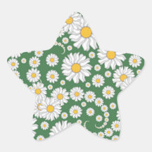 White Daisies on Green Background Stickers